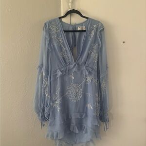 Elegant Blue Floral Dress